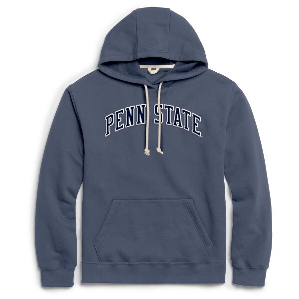 denim blue hooded sweatshirt with arched Penn State
